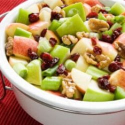Healthy Waldorf Salad Served in a White Ceramic Bowl